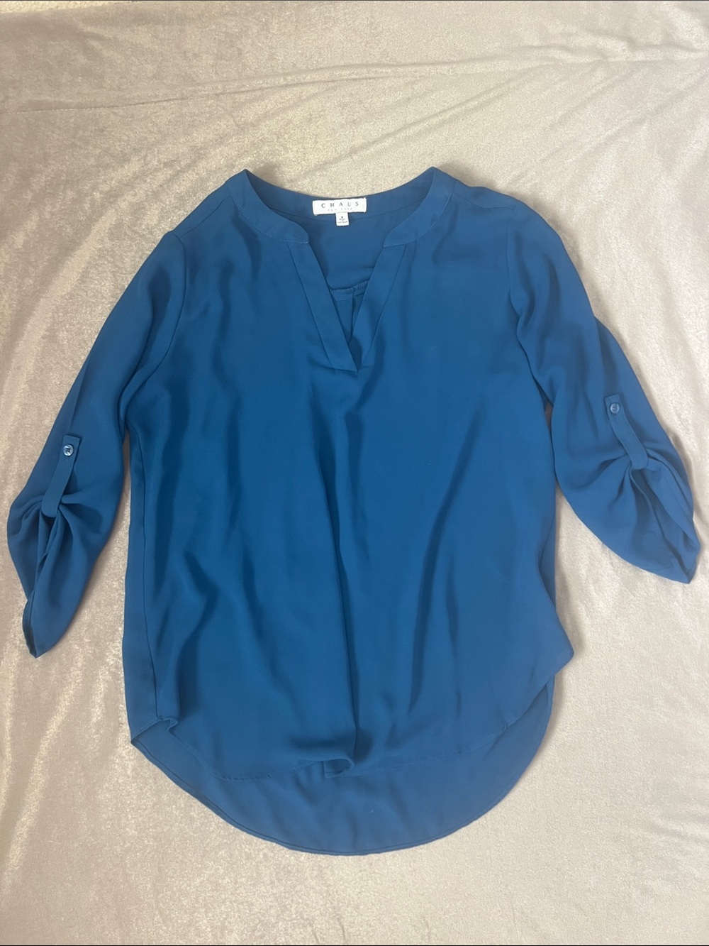 Chaus Women's Teal Split-V Roll-Tab Tunic